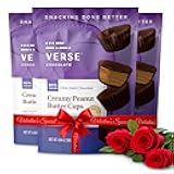 Verse Chocolate Peanut Butter Cups (3 Pack) – 90% Dark Chocolate Candy w/ 3g Fiber, 150 Calories - Creamy Peanut Butter Cups - The Perfect Valentines Day Gift