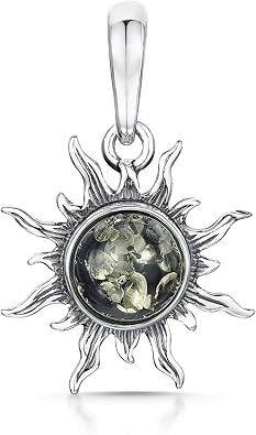 Amberta 925 Sterling Silver with Genuine Baltic Amber - Sun Pendant for Women - Various Stone Colors