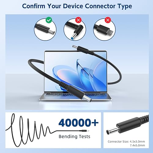 Miniatura 3 de ROLADA Cargador de laptop de 65 W para Dell Inspiron serie 11/13/14/15/17 3000 5000 7000, adaptador de CA de repuesto para Dell Inspiron, 2 puntas