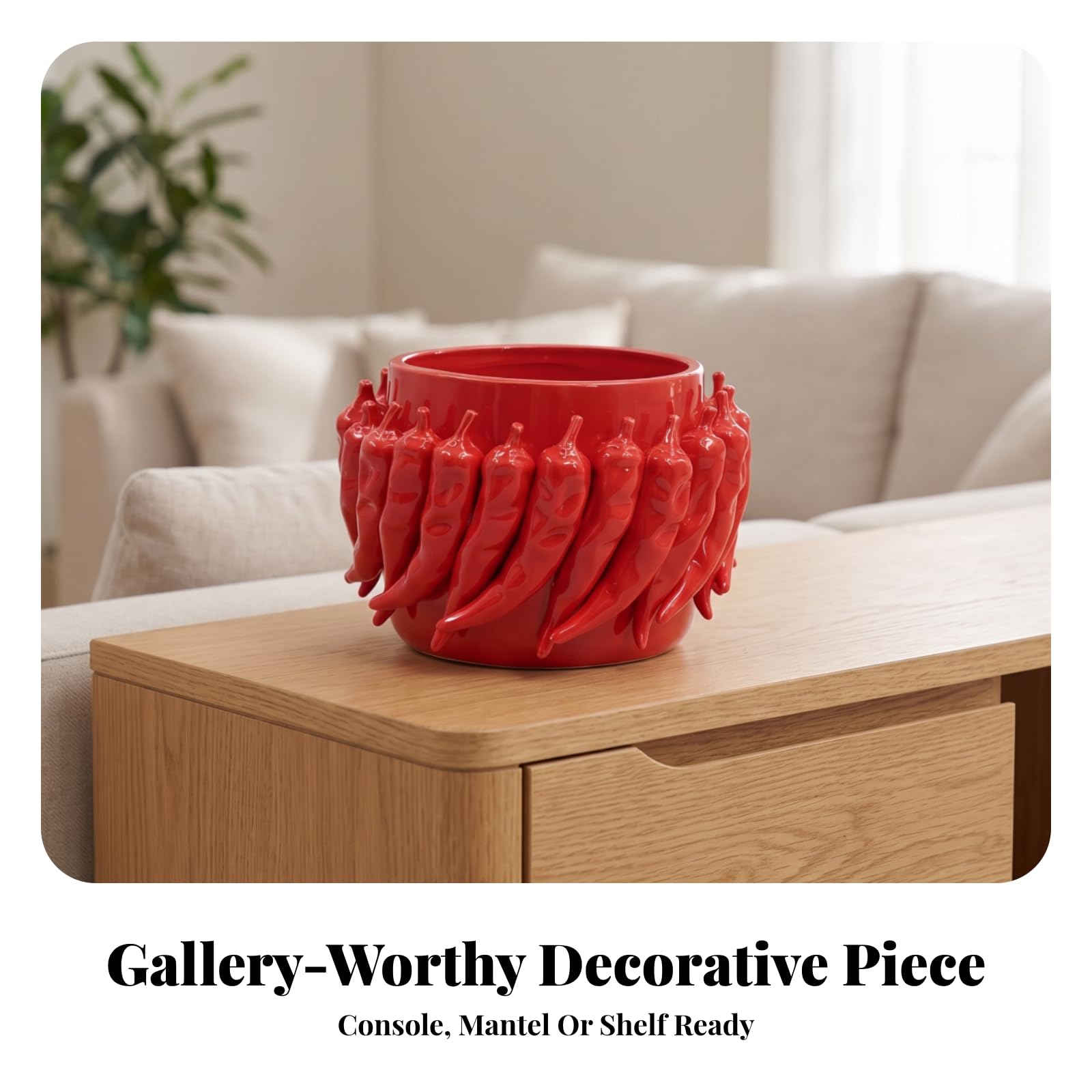 Vase mit Chili Design r Zylindrischer Blumentopf für Kleine Zimmerpflanzen Tisch Regal Schreibtisch Wohnzimmer Einrichtungsgegenstand in