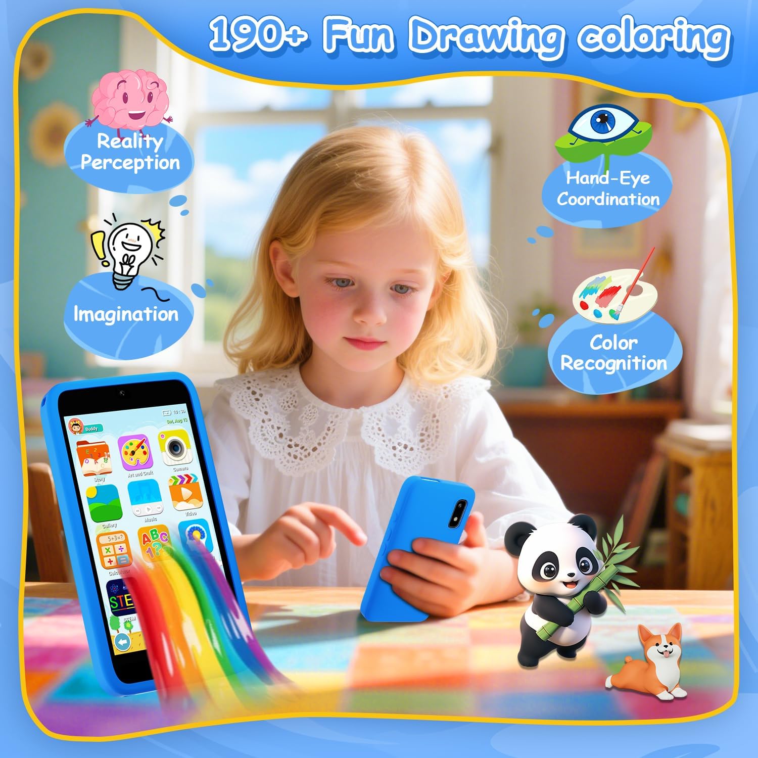 MINIBEAR Kids Toy Smartphone, 3.97" Toddler Dual Camera Learning Toys, 201+ Educational Games Play Phone No WiFi for Girls Boys 3-12 Christmas Birthday Gifts with 32g SD Card (Blue) - Image 7