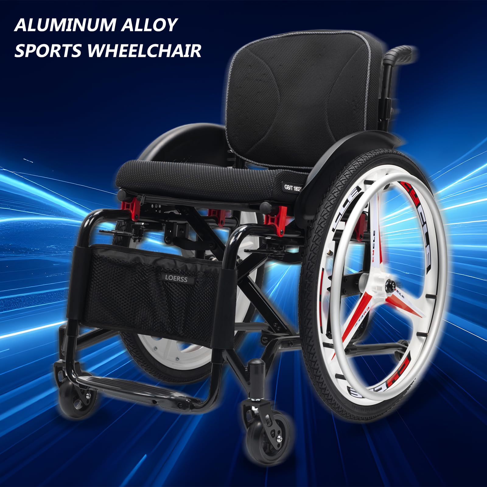 Sedia A Rotelle Sportiva In Alluminio Leggero, Sedia A Rotelle Sportiva Pieghevole, Sedia A Rotelle Sportiva Ultra Leggera, Ruote Mute, Con Freni A Mano E Smontare Rapidamente Le Ruote(42cm/16.5in,Bla