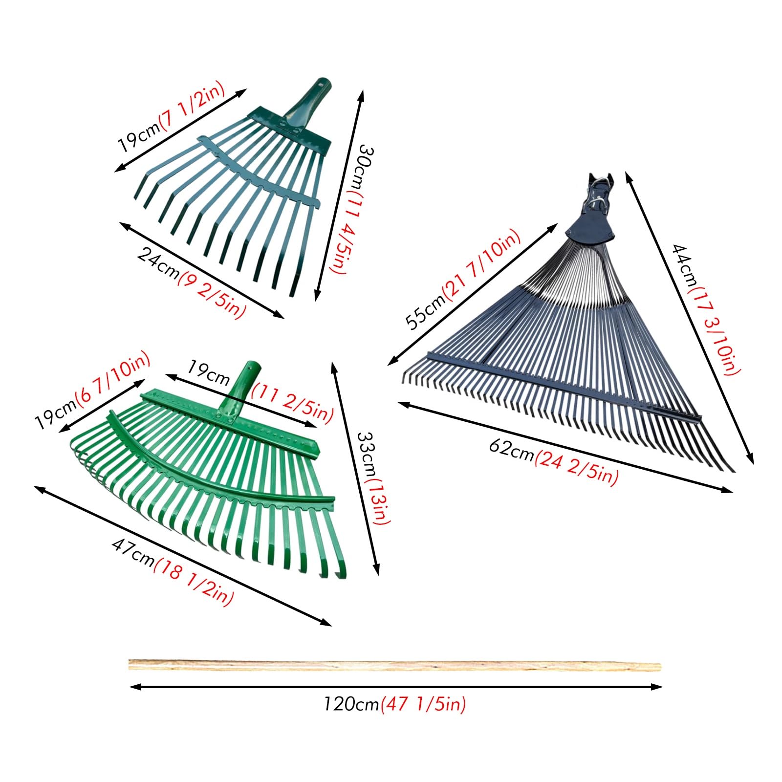 Laubrechen Mit Stiel Holz-Gartenrechen für lose Erde, Jäten, Rasen-Laubharke, Stahl-Strauchgreifer, robustes Handwerkzeug, dehnbarer großer Laubharken, robust, mit verstellbarem Griff(25Tines)