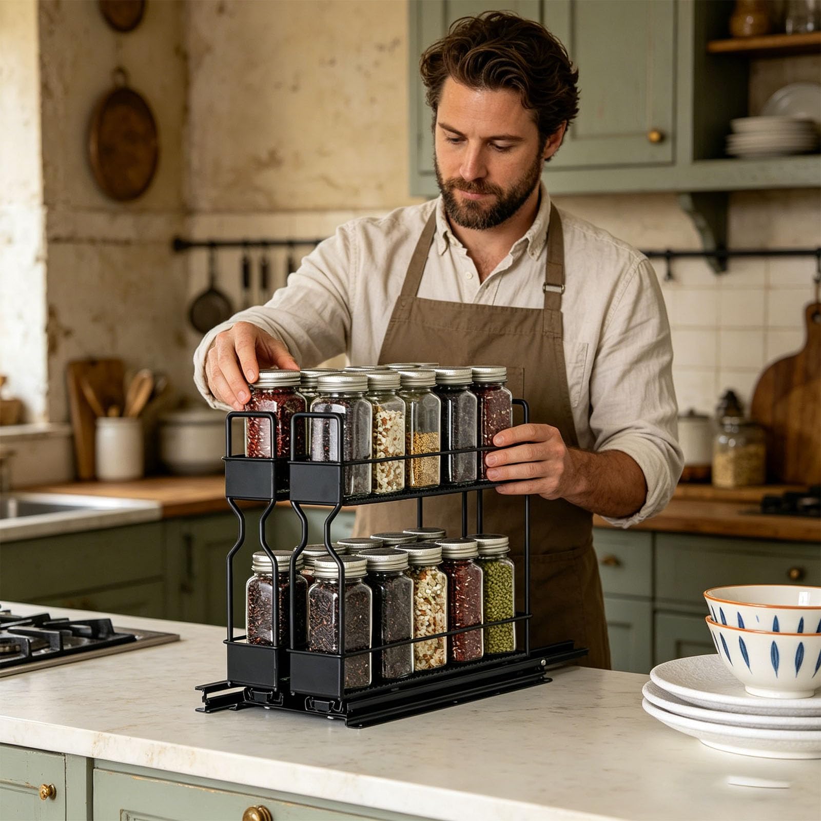 PANGBOER Systèmes d'organisation de cuisine modernes - Capacité de charge de 15 kg - Matériaux en acier au carbone pour un usage domestique - Tiroir d'assaisonnement gain