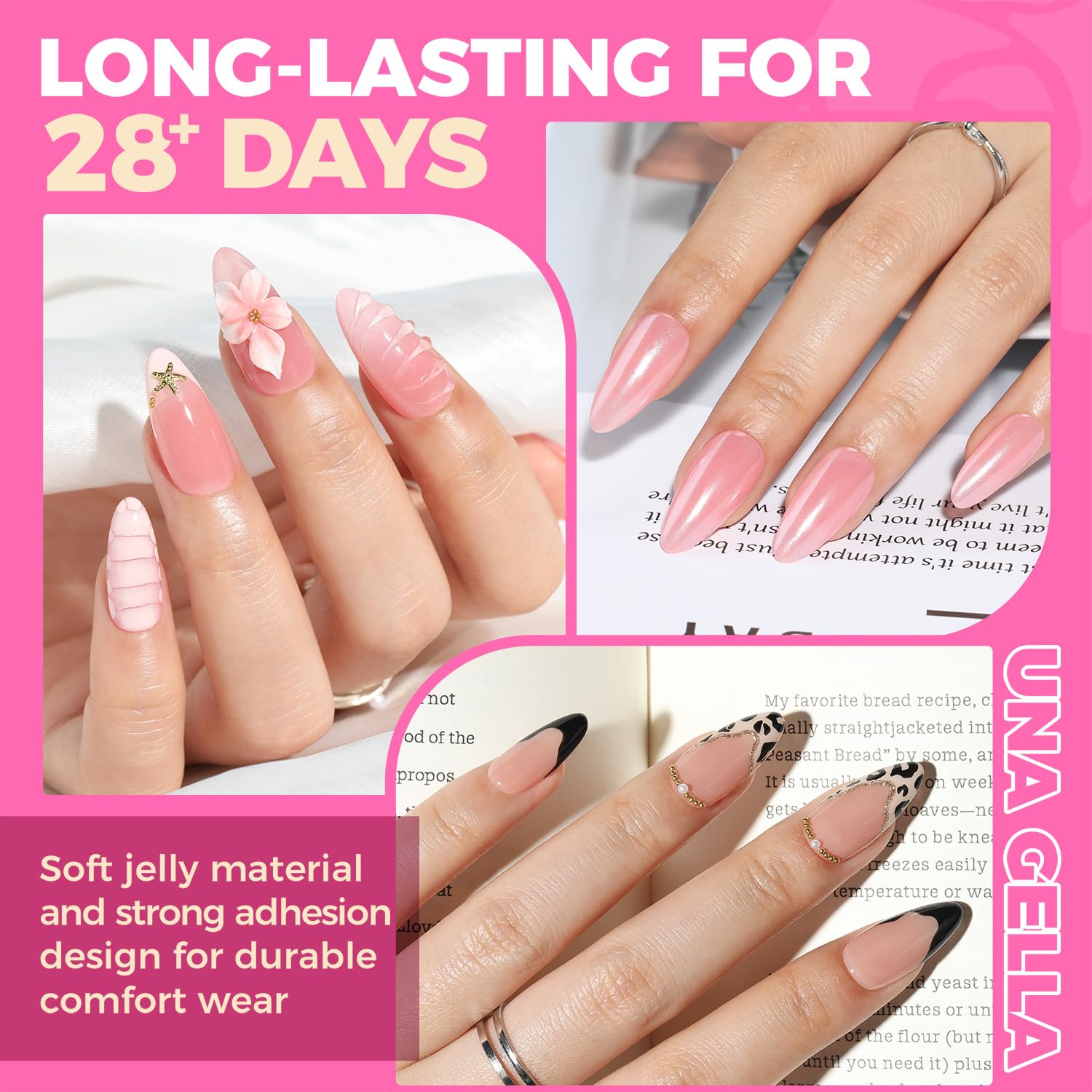 UNA GELLA Mandel Nail Tips, 504 Stück 12 Größen Nageltips für Gelnägel Almond Full Cover Soft Gel Tips für Acrylnägel & DIY Nagelkunst zu Hause