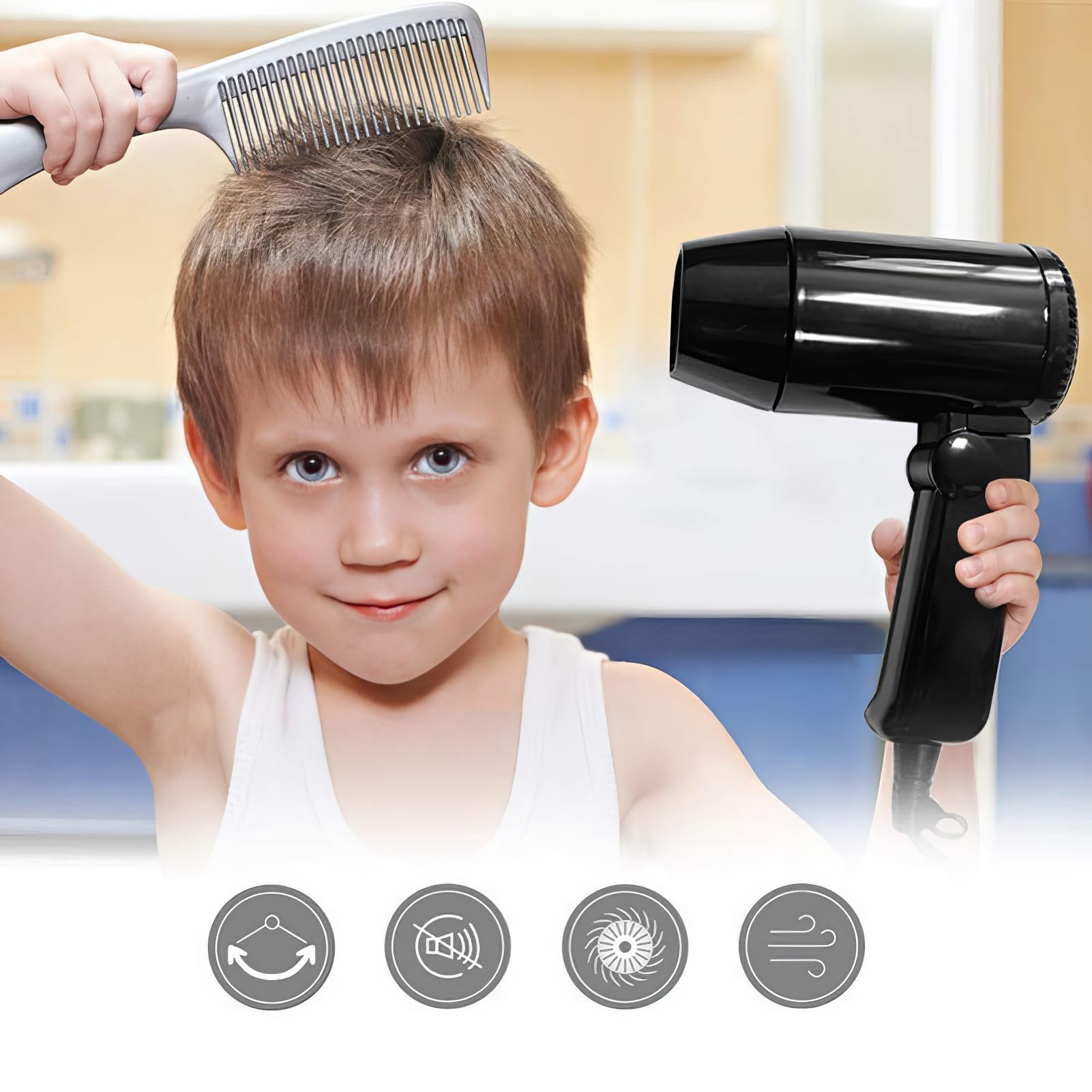 Sèche-cheveux pliant portatif chaud et froid 12V，sèche-cheveux de voyage automatique séchage rapide, dégivreur de fenêtre pour voyage de camping