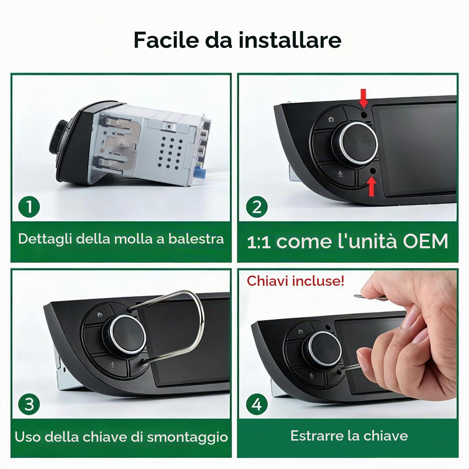 Autoradio Linux per Fiat 500 2007-2015 con CarPlay Wireless e Android Auto, avvio in 2 secondi, comandi fisici tramite manopola, audio di livello OEM, Porta ISO Plug & Play, Nero
