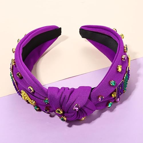 Miniatura 7 de HZEYN Diademas de Mardi Gras para mujer, diadema anudada adornada con cristal, para el martes gordo de carnaval, desfile, accesorios de regalo