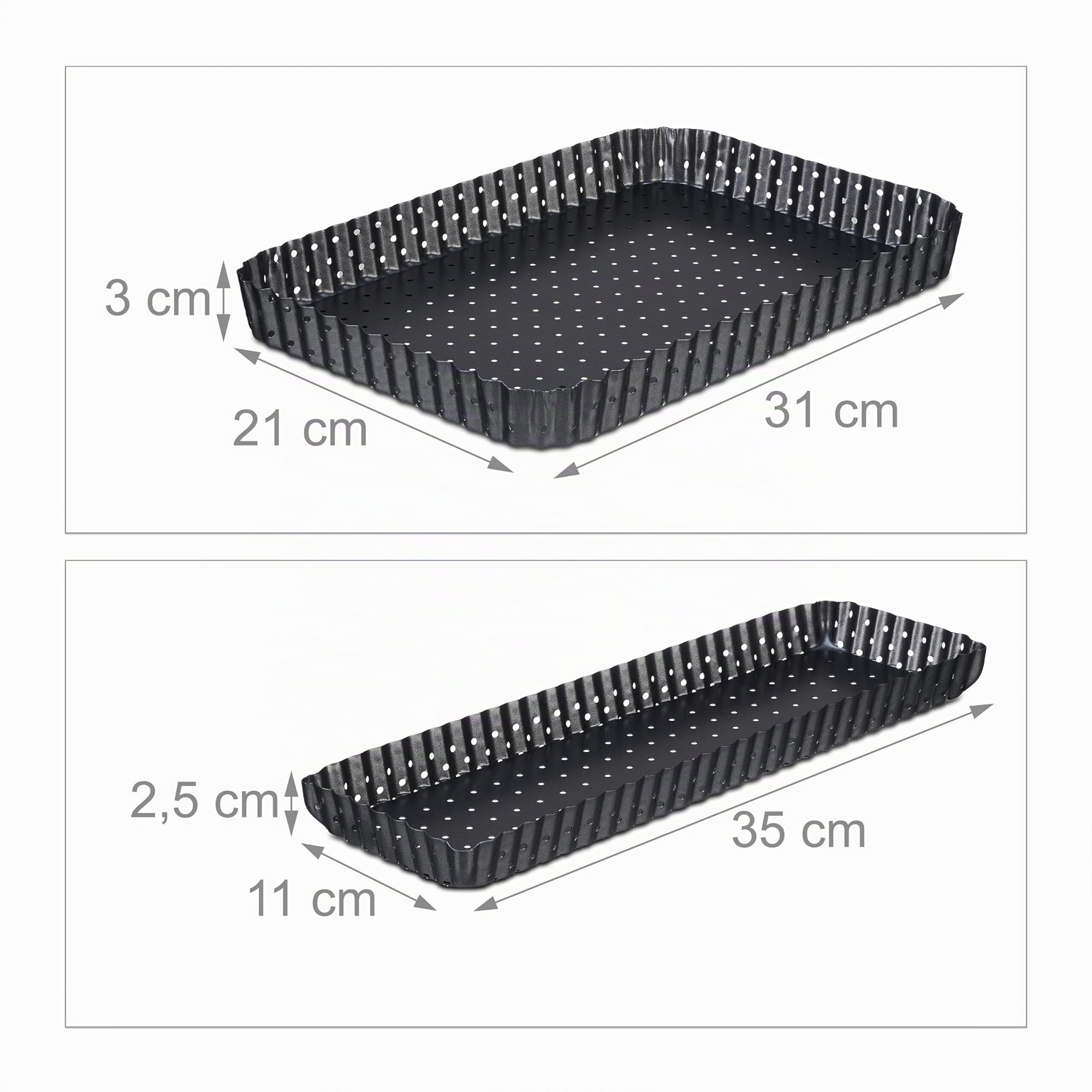 Relaxdays Moule à Tarte, Lot de 2, Fond Amovible & Trous, 2 Tailles, antiadhésif, Plat pour tourte, Quiche, Anthracite