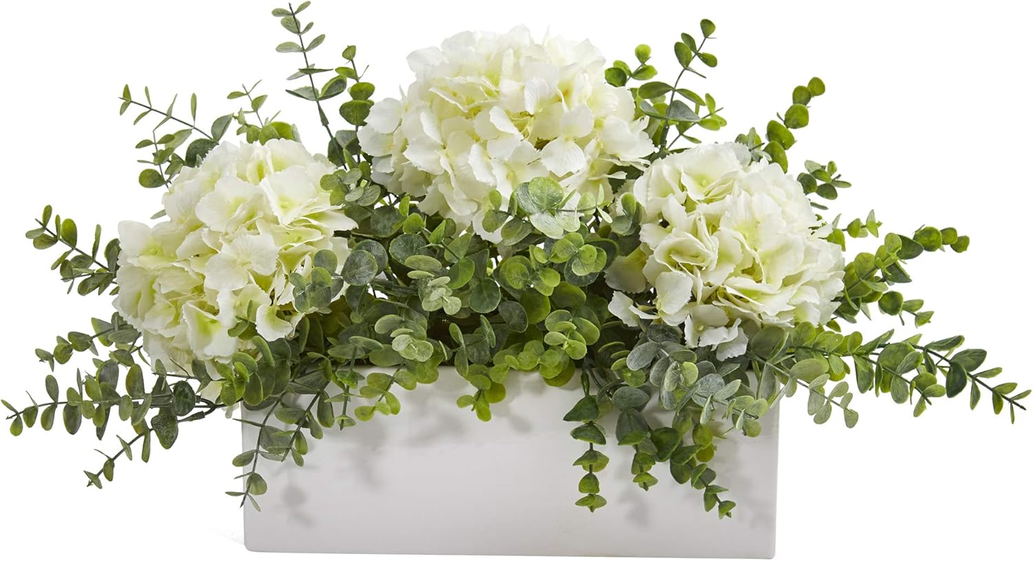 Nearly Natural 15in. Hydrangea and Eucalyptus Artificial Arrangement in White Vase