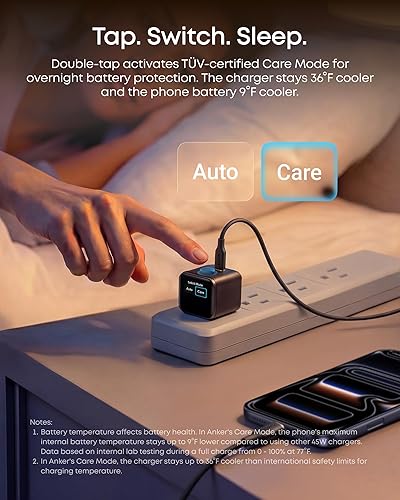 Vista 5 de Anker Anker Nano - Cargador de pantalla inteligente, cargador USB C de carga rápida de 45 W con enchufe plegable de 180°, reconocimiento