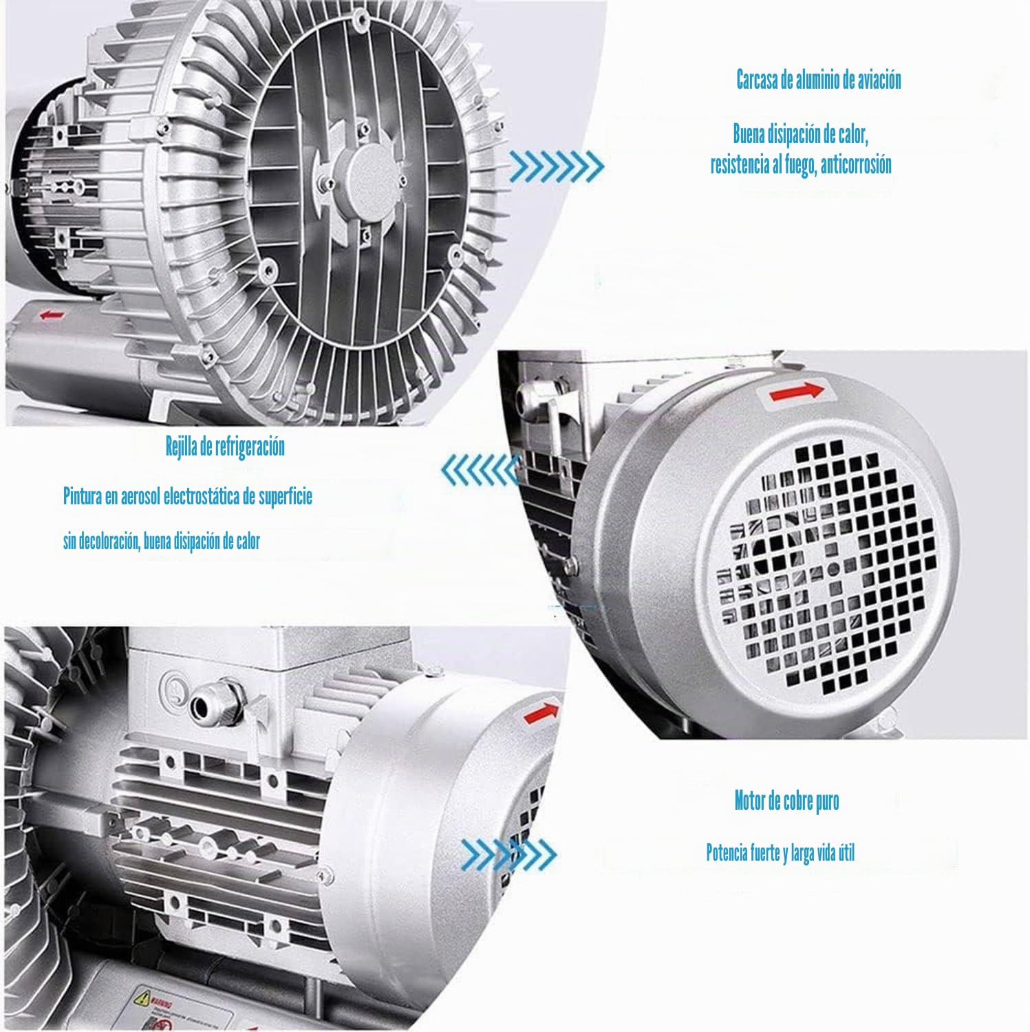 Soplador regenerativo Bomba de vacío industrial de alta presión monofásica para soplado o succión de aire, Soplador de anillo vórtice de 120 W/180 W/250 W/370 W/550 W/750 W/1100 W,750W/1.01HP