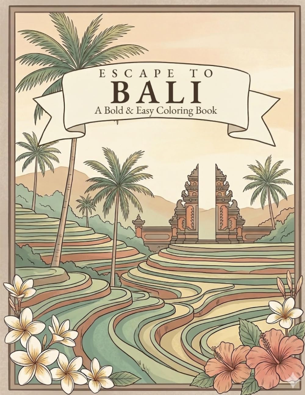 Escape to Bali: A Bold & Easy Coloring Book for Adults — 48 Relaxing Designs of Rice Terraces, Temples, Tropical Flowers & Island Life