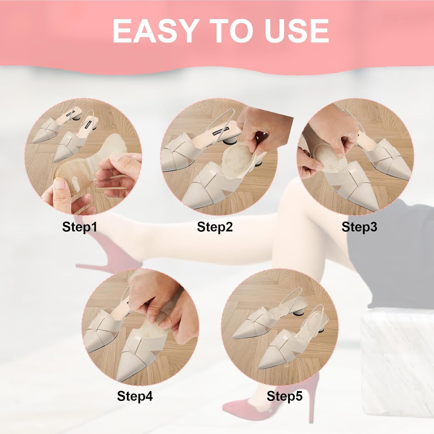 2 Pair Insoles for Heels, High Heel Shoe Gel Insoles Women, Comfort Pads, Inner Soles for Women Shoes Sandals - Image 7