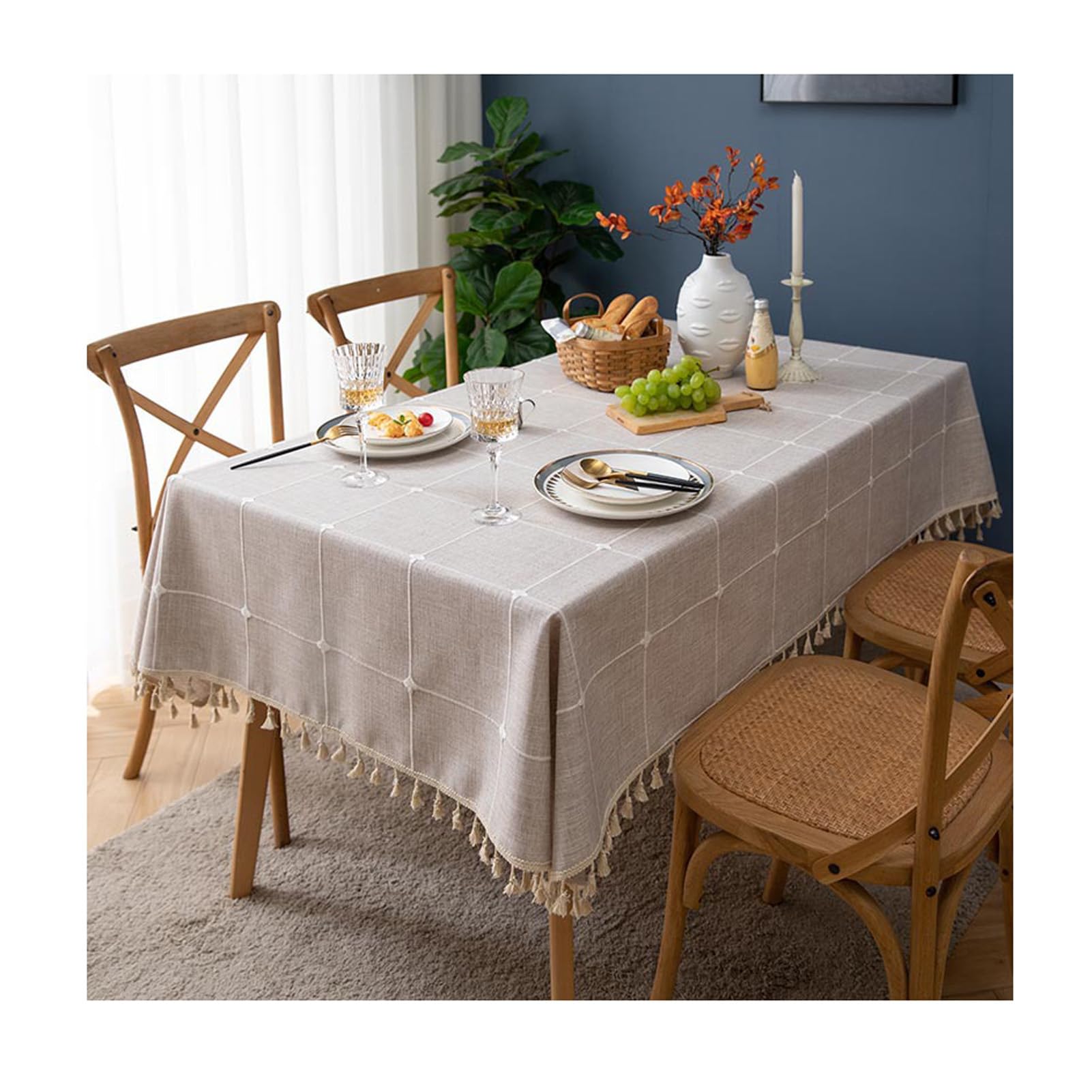 Mantel 140x280cm, Mantel Mesa Rectangular con Borlas, Mantel Antimanchas Table Cloth Rectangular para Mesa de Comedor, Mantel Antimanchas Mesa Cocina Rectangular