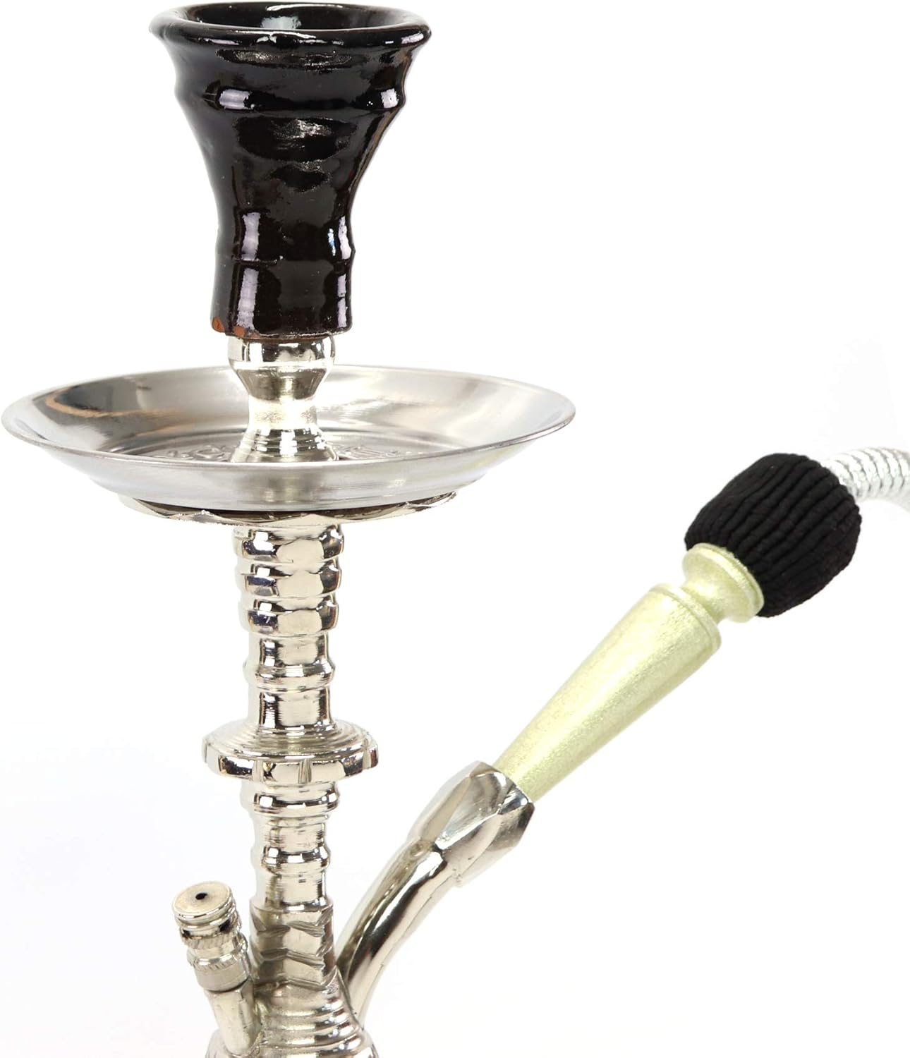 Khalil Mamoon* 1-Hose 20" Egyptian Traditional Handmade Safari Edition: Silver Finish Stem+60" Hose & Clay Bowl Hookah Complete Set Shisha Nargila (Made in Egypt)