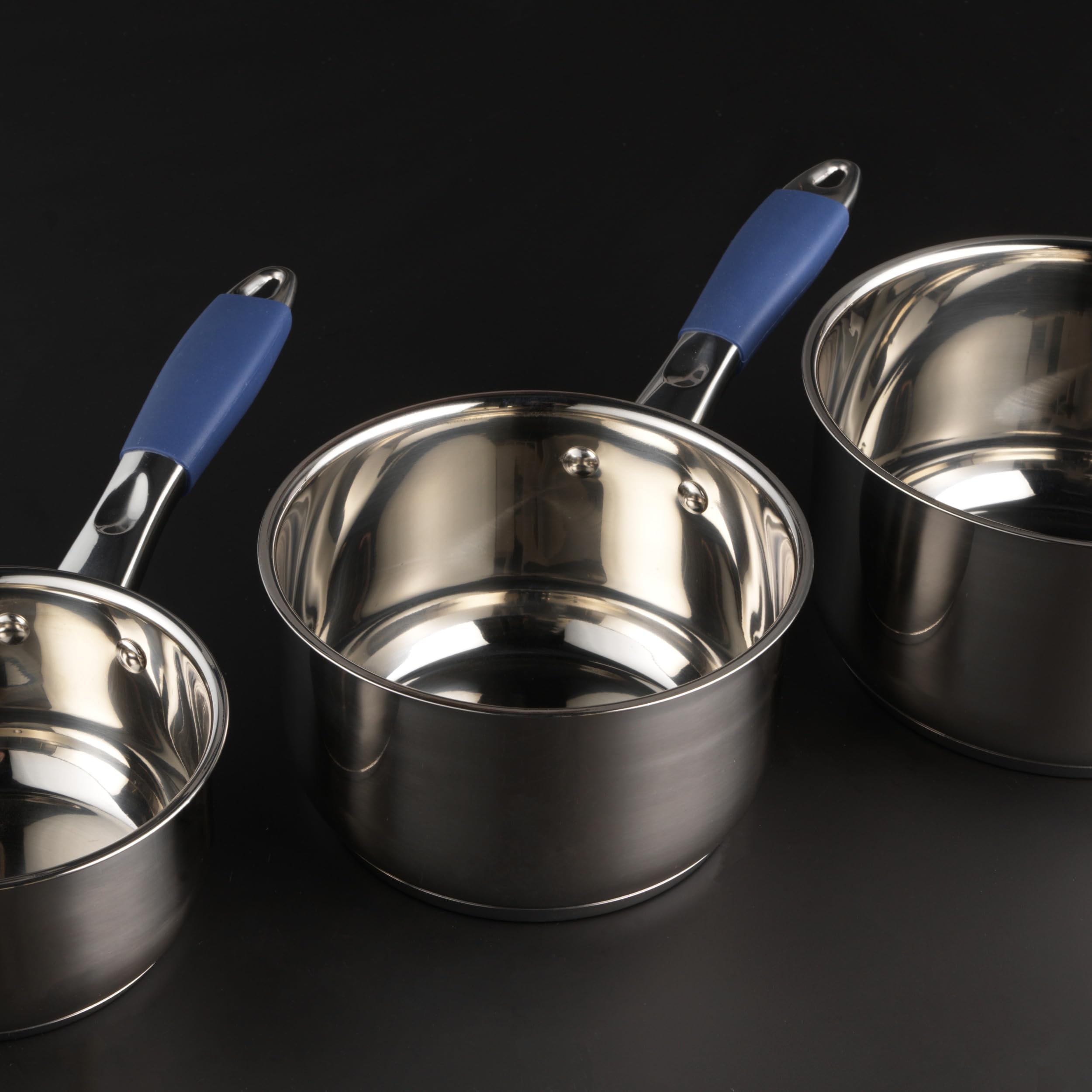 Russell Hobbs® RH01178EU - Batteria di casseruole in acciaio inossidabile da 3 pezzi | 16/18/20 cm | Con coperchi in vetro temperato
