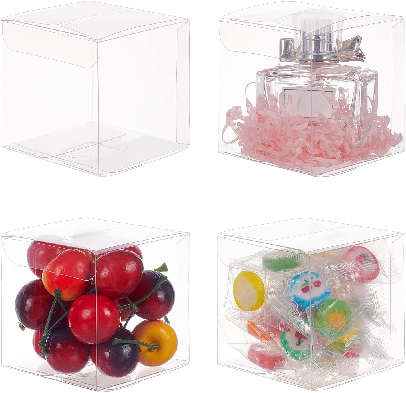 BENECREAT 50PCS 2.7x2.7x2.7 Inches Clear Plastic Favor Box Gift Packing Box for Wedding Party Treats, Candy Choclate and Dessert