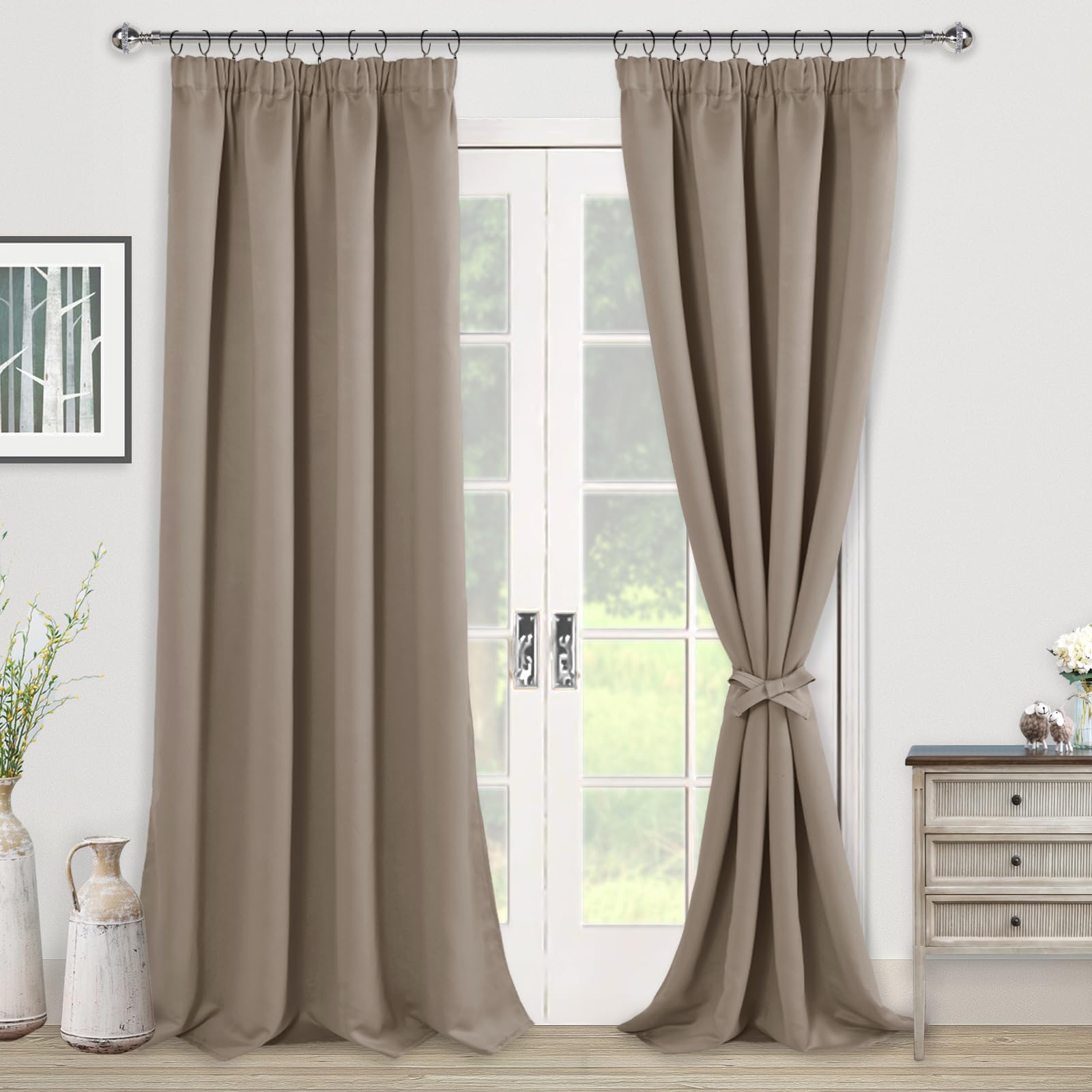 JIUZHEN Curtains, Taupe, Blackout, Thermal, 2 Panels, W 55.1" x L 96.5", Bedroom, Living Room, W 55.1" x L 96.5" (2 Panels) - Image 2