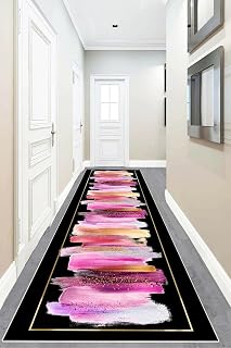Pelangi Renk Geçişli Dijital Baskı Yıkanabilir Kaymaz Taban Modern Salon Halı ve Yolluk (Siyah), Siyah-Pembe 80 x 350, 9554911803507