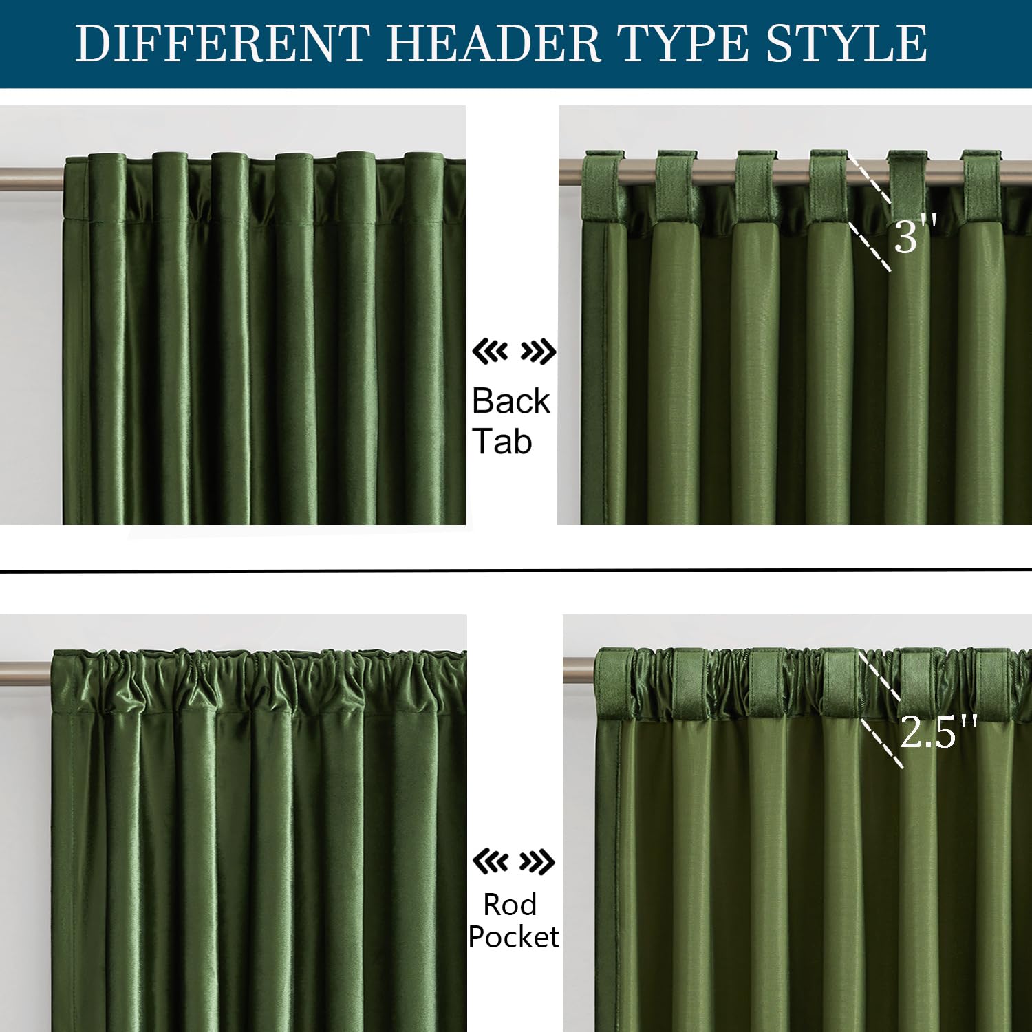 PRIMROSE Olive Green Velvet Curtains 90 inch Long for Living Room,Set of 2 Panels Blackout Rod Pocket Back Tab Window Treatment Room Darkening Heavy Decorative Curtains Drapes for Bedroom