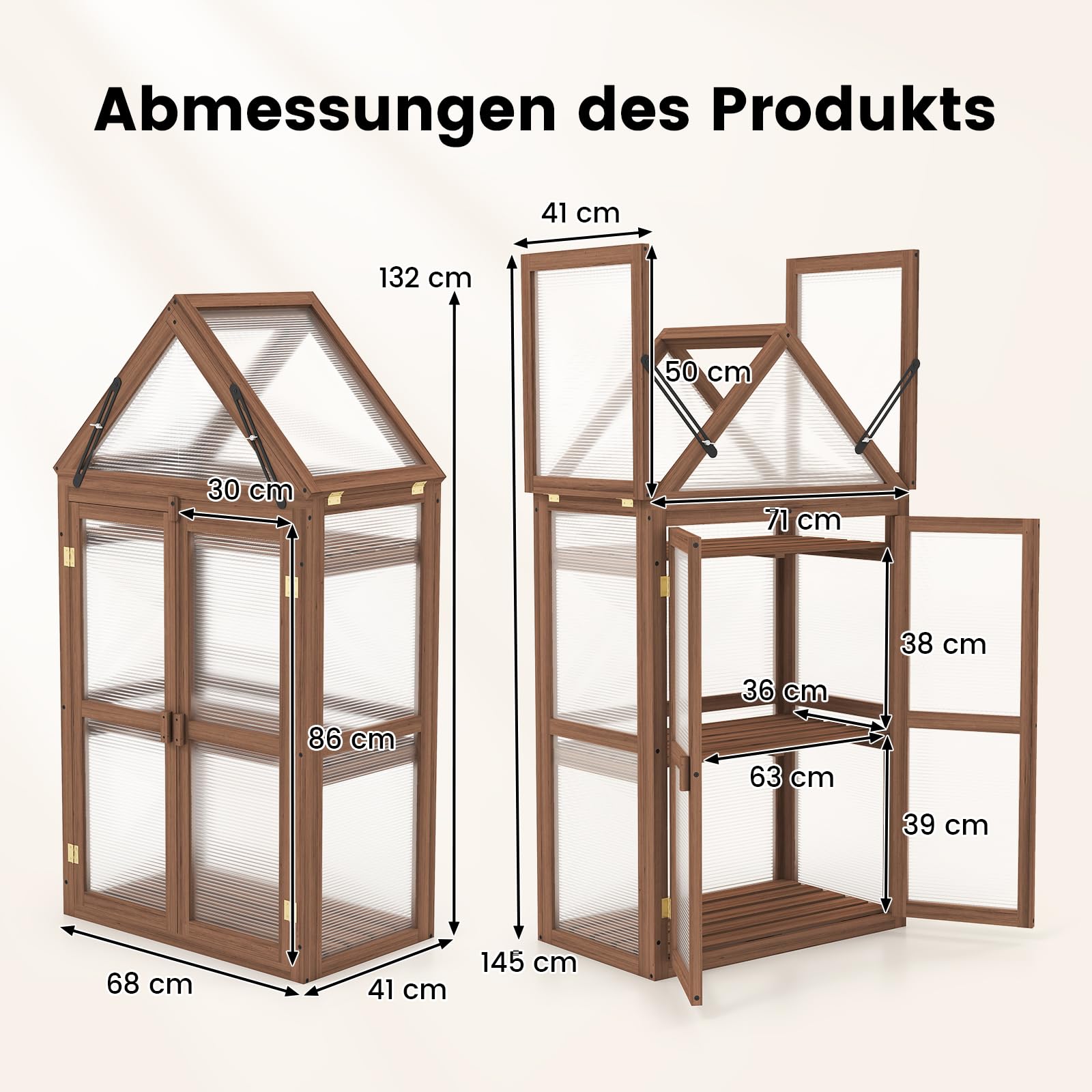 GOPLUS Mini Gewächshaus, 3-stöckiges Anzuchthaus, Treibhaus Holz, erhöhtes Pflanzenbeet mit transparentem Doppeltüren & aufklappbarem Dach, Frühbeet Tomatenhaus Aufzuchtschrank für Garten, Hof, Balkon