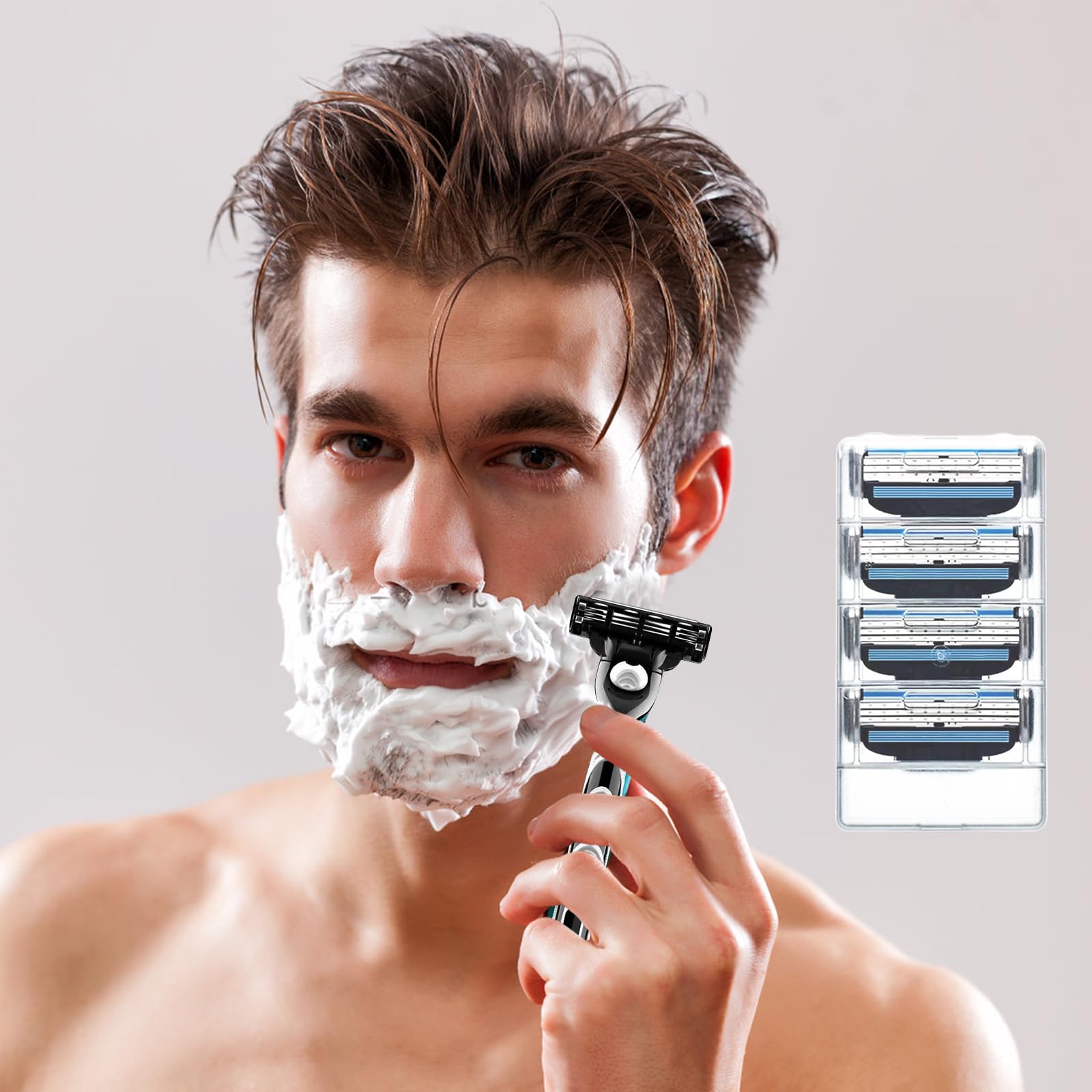 28PCS Mach Ricariche,Lamette Mach,Mach Lamette Ricambio,Rasoio Mach,Lamette Mach Turbo,Mach Safety Razor,Lame da Barba da Uomo,Lametta Barba Professionale,Adatta ai Contorni del Viso