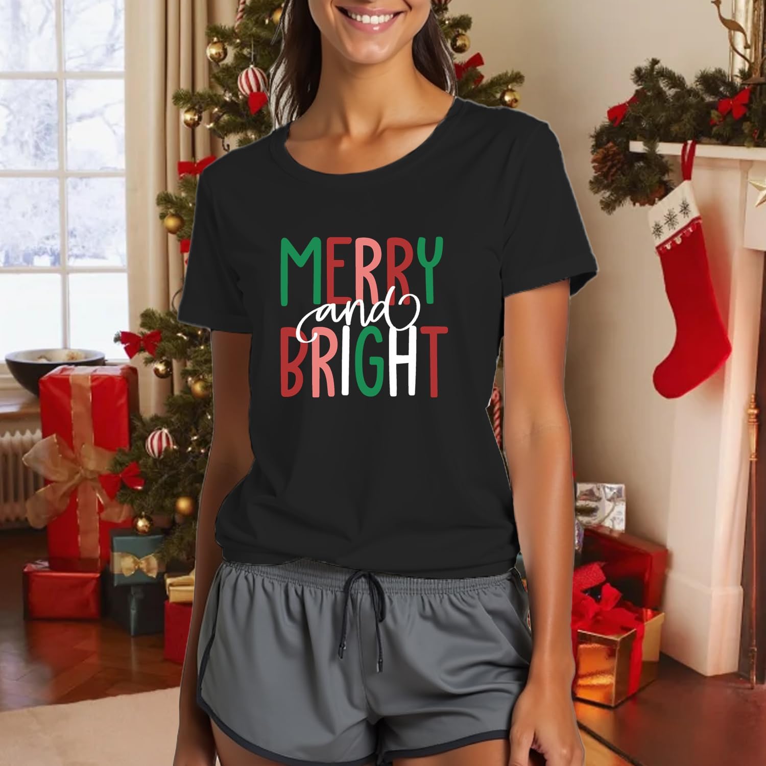 Christmas Shirts for Women Merry and Bright Tshirts Merry Christmas Shirt Xmas Holiday Tee Tops - Image 5