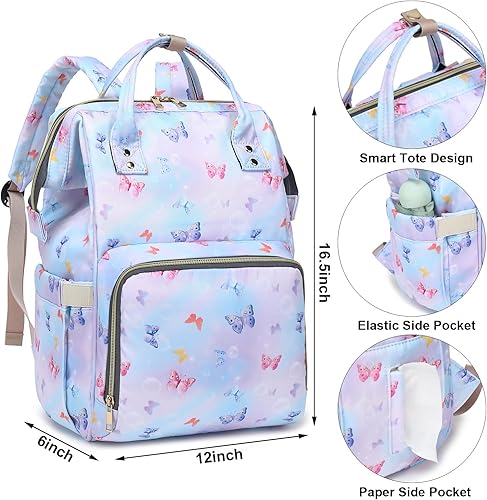 Miniatura 5 de Mochila para pañales de bebé con diseño de mariposa para niñas y niños, impermeable, grande, para mamá