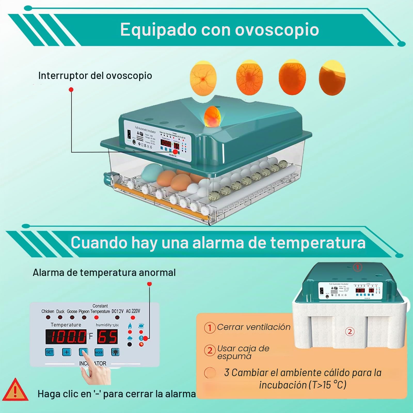 36/120 Incubadora Huevo Automático, Huevos Incubadoras para Huevos De Ave De Coral, Silenciador Incubadora De Huevo Automático, Incubadora Con Cubierta Caliente (36)