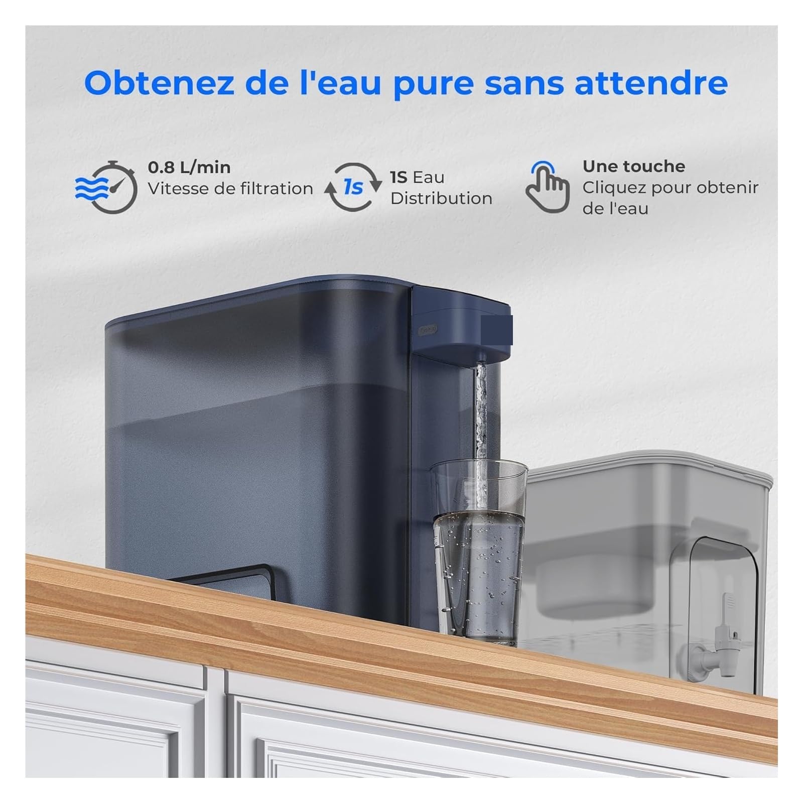 Jarra Filtrante Eléctrica, De Filtración Agua 6L, Reduce El Cloro, Plomo, Capacidad 757L, Azul FáCil De Limpiar