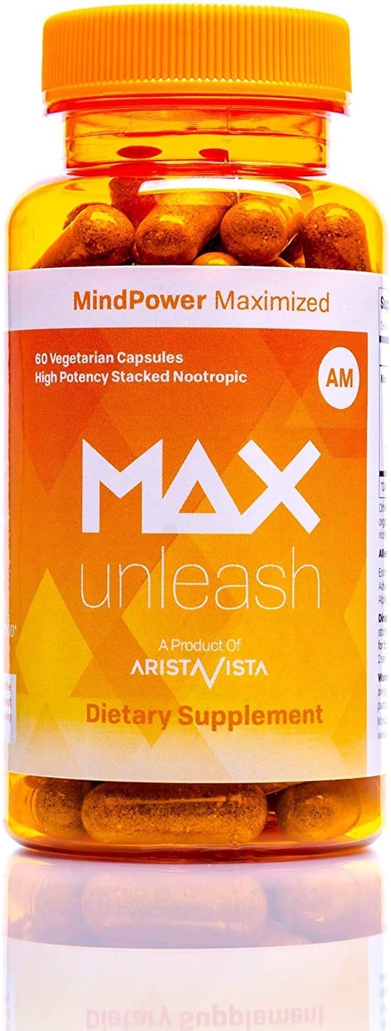 MAX UNLEASH: Powerful Energy, Metabolism & Focus Formula | Vegan Brain Supplement and Nootropic for Enhanced Mental Function and Clarity | For Men & Women | AristaVista (60 Vegetarian Capsules)