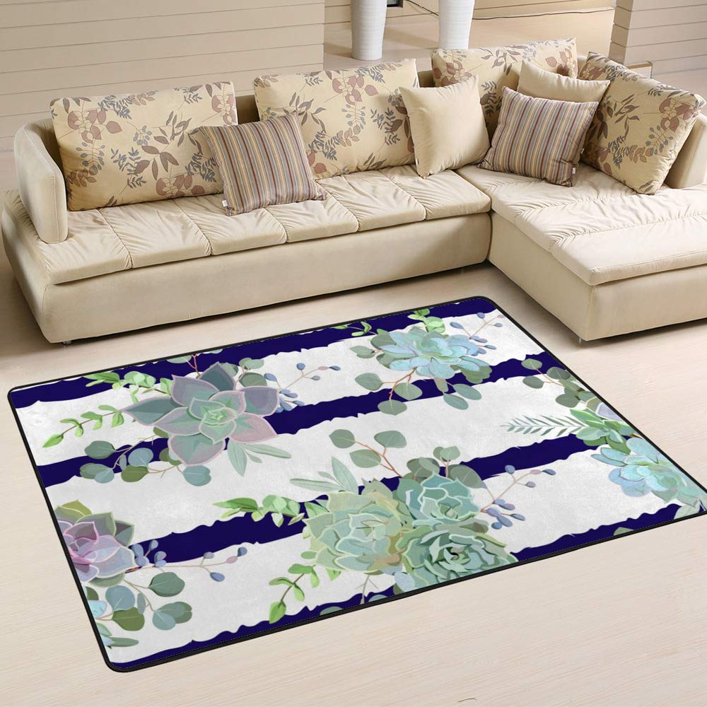 Tapis de taille moyenne bleu marine à rayures Ruchen pour salon et chambre