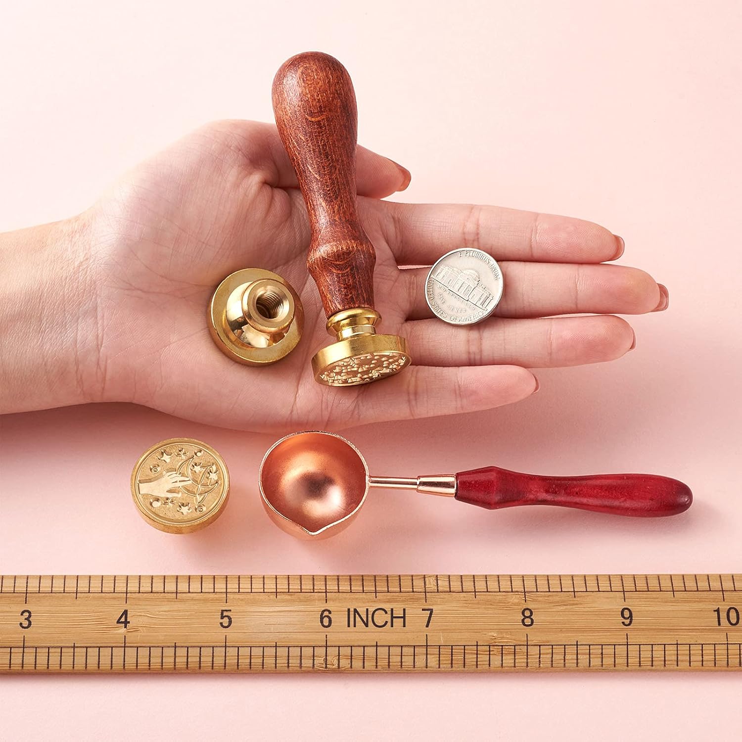 Craftdady Wax Seal Stamp Set 6pcs Universe Planet Sealing Wax Stamping Heads & 1pc Wooden Handle & 1pc Wax Melting Spoon for Cards Envelopes Wedding Invitations Scrapbooks