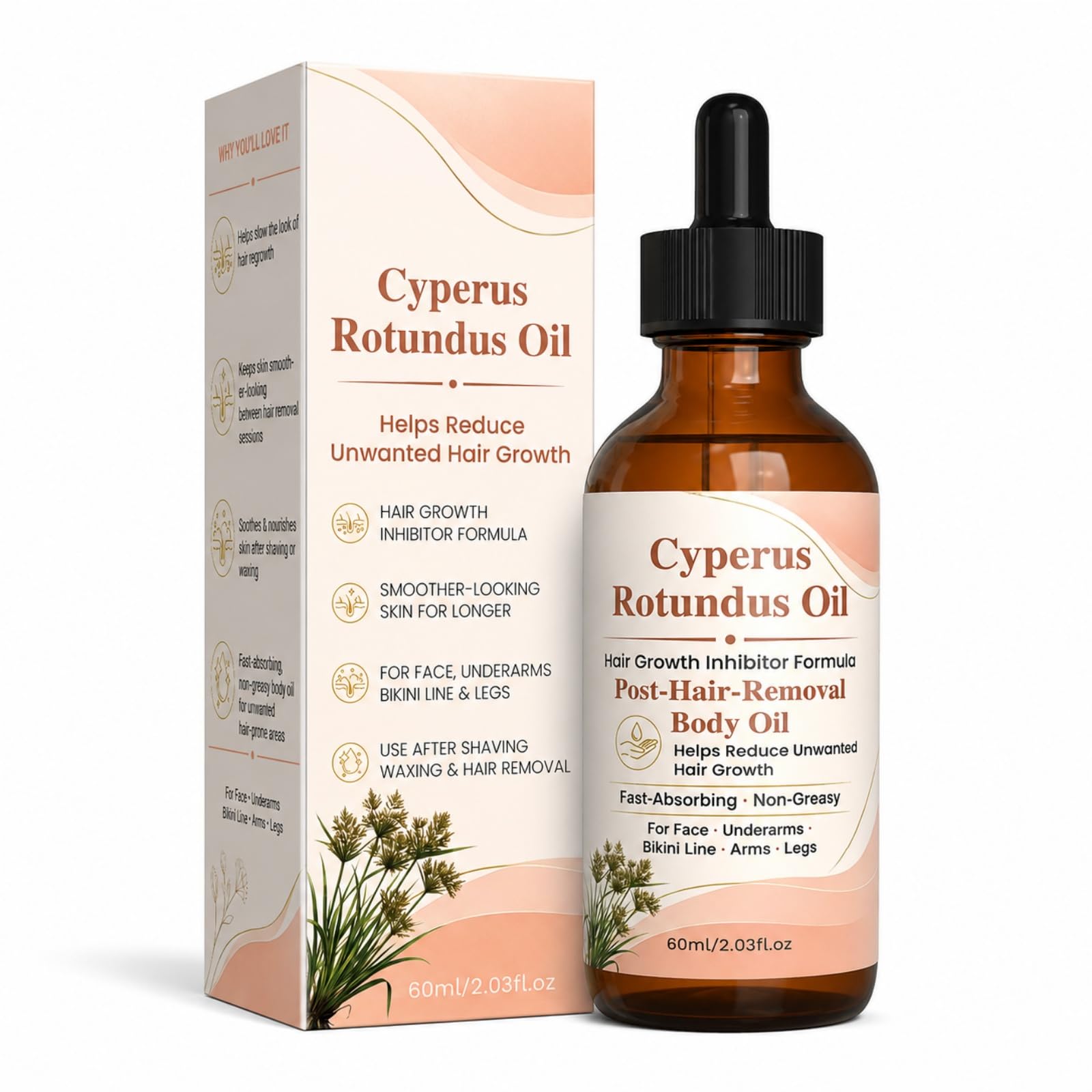 Cyperus Rotundus Oil for Hair Removal Care, Face & Body, 2.03 Fl Oz 2.03 Fl Oz(Pack of 1)