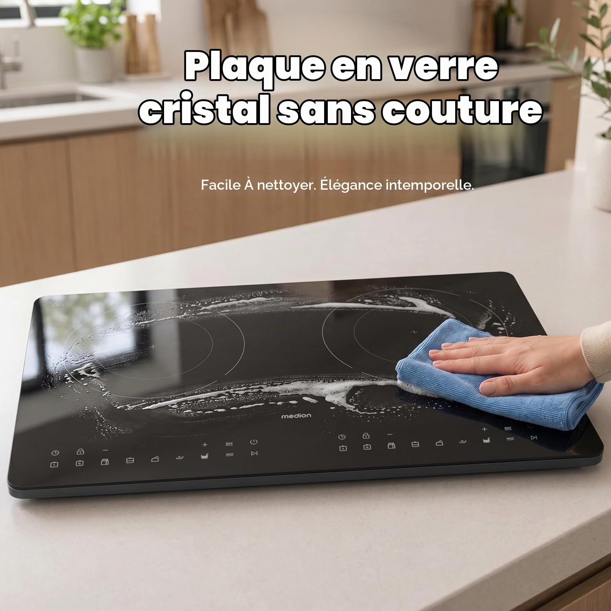 MEDION IC20D Plaque induction 2 foyers 3500 W extra plate | 8 programmes automatiques, mode DIY, écran LED, commande tactile, surface verre sans joint