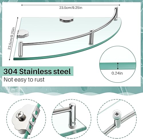 Miniatura 2 de Crowye 4 piezas Estante de esquina para ducha de 2 niveles, estante de esquina de vidrio de 2 niveles de acero inoxidable montado en la pared