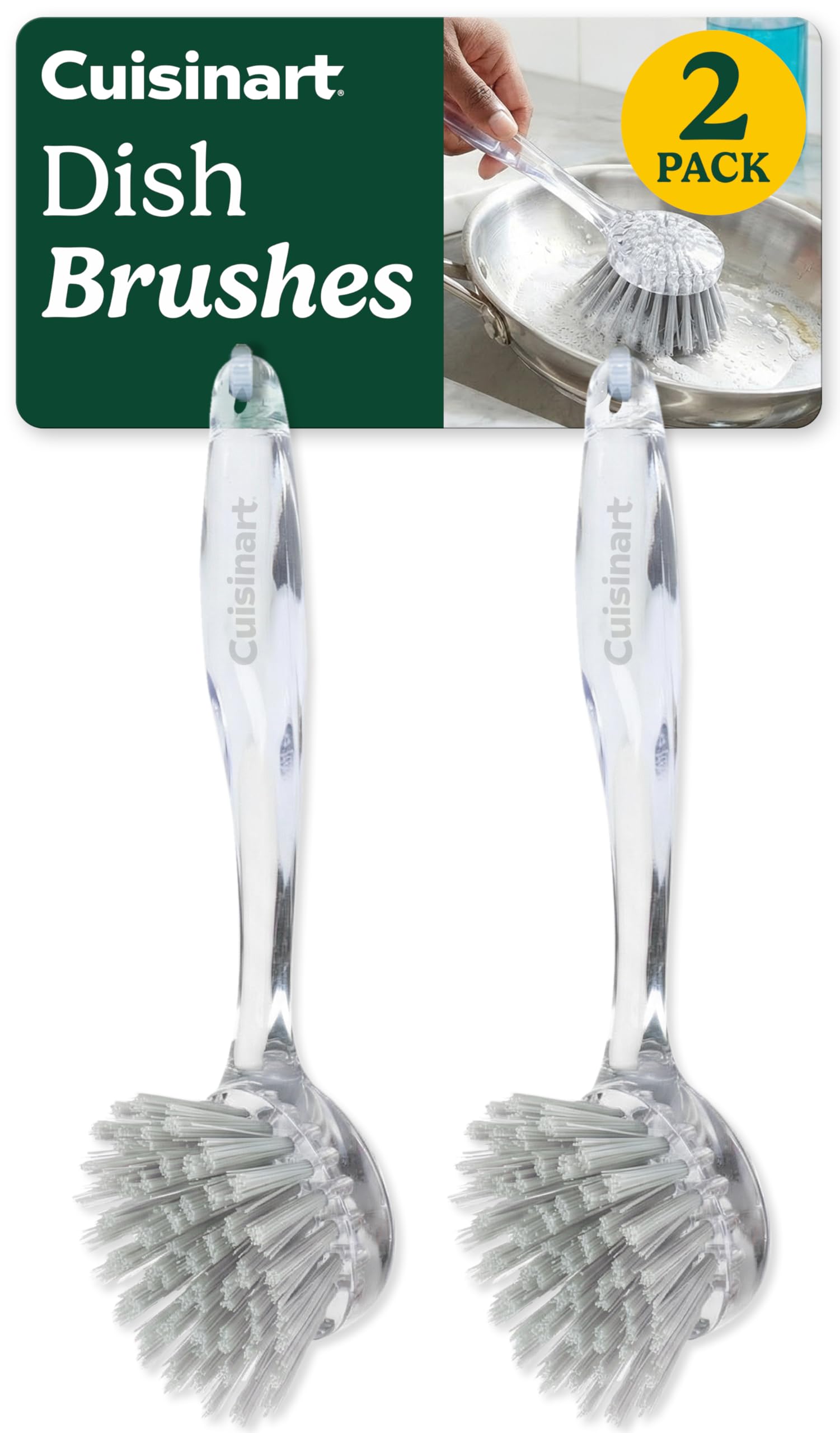 Cuisinart Dish Brush with Handle, 2 Pack, Firm Bristles