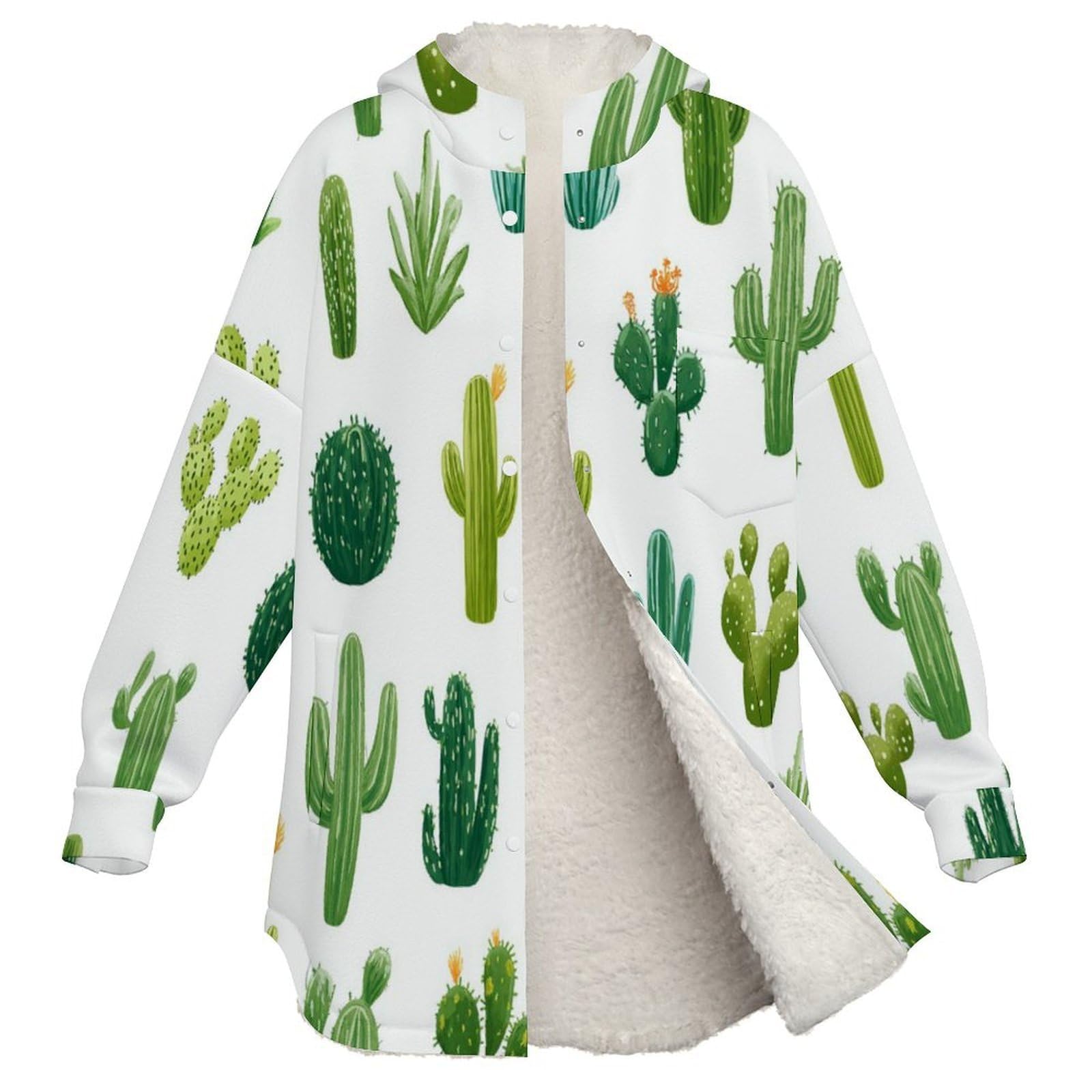 Sudadera Invierno con Capucha de Forro Polar Mujer Cactus Cálido Hoodies a Manga Larga Felpa Sudadera con Bolsillos, Verde