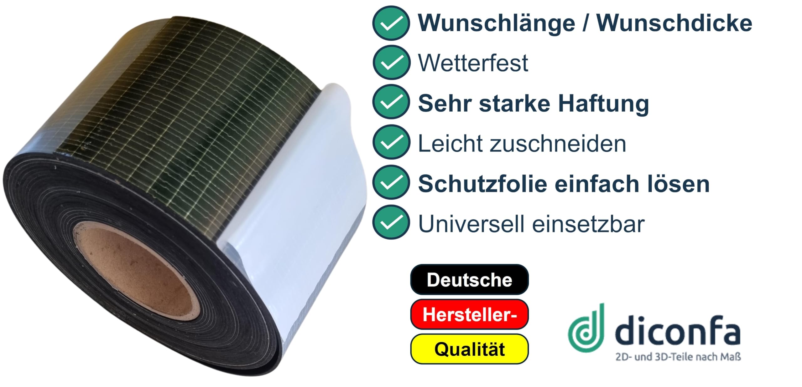 diconfa Gummistreifen SBR SELBSTKLEBEND 30mm 3cm BREIT WÄHLBAR - Dicke: 0,5mm bis 5mm LÄNGE: 0,05 bis 10m Auswahl: 8600mm (860cm) lang, 1,5mm stark - Gummimatte Meterware universal stark klebend