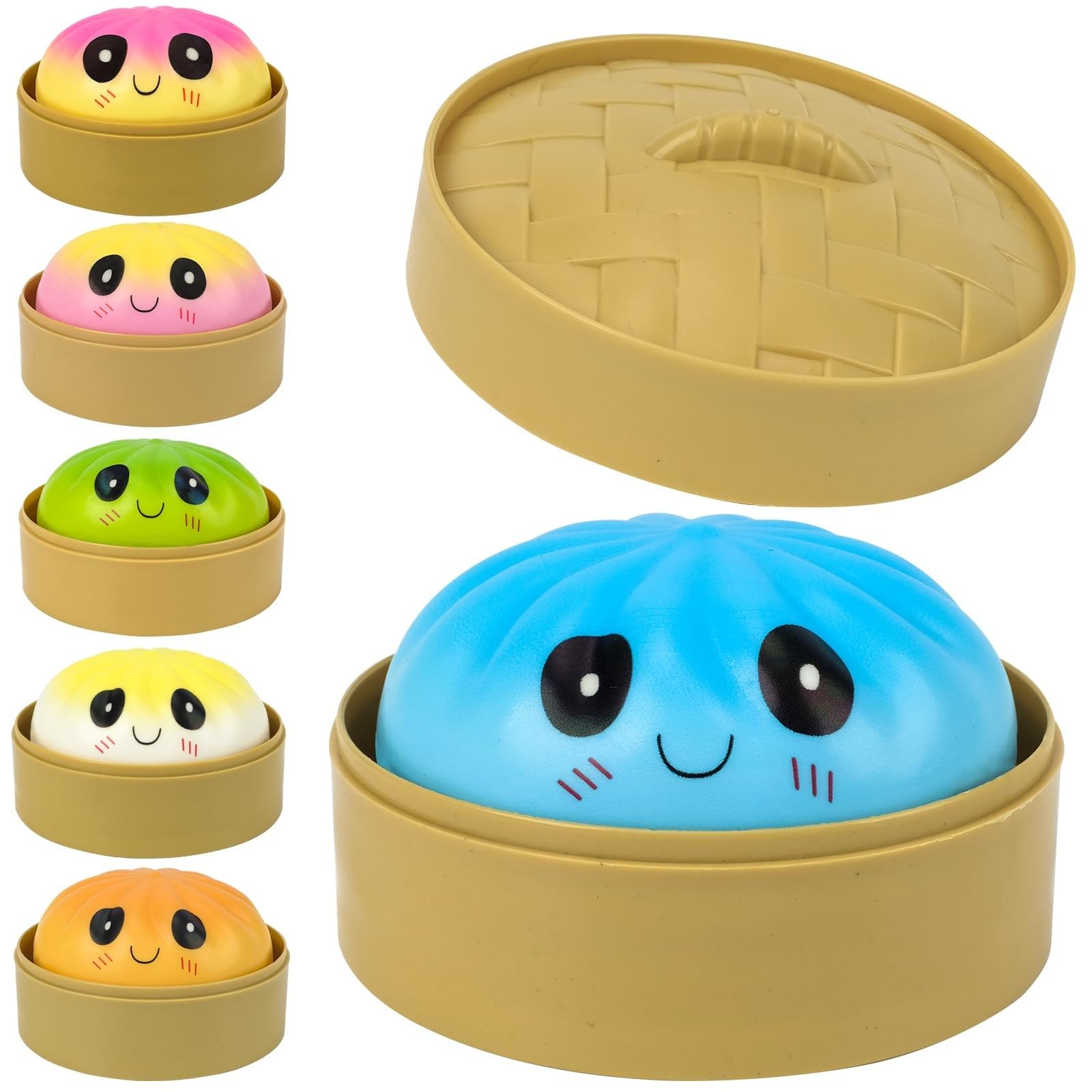 Dumpling Squishy Stress Ball with Steamer Box, Soft Squeeze Fidget Toy, Anxiety Relief Sensory Toy for Adults (A-mystery(1pc)) — image 1
