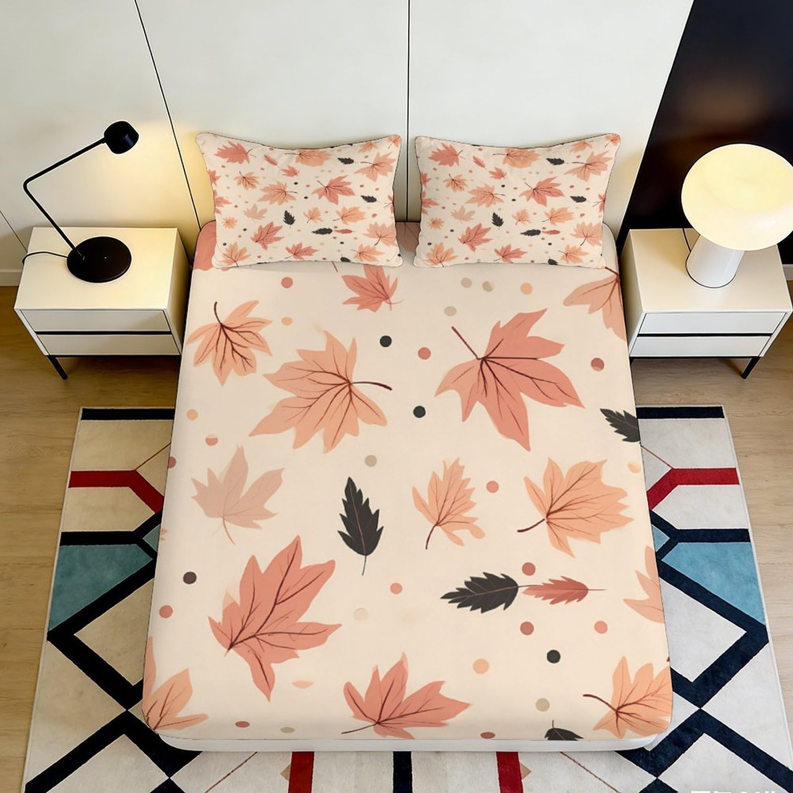 Pnayamiorkfel Style-8 3D Printed Autumn Maple Leaf Fitted Sheet Microfiber Soft Breathable Fall Forest Bed Cover For Bedroom Guest Room Decor 90X200x25cm