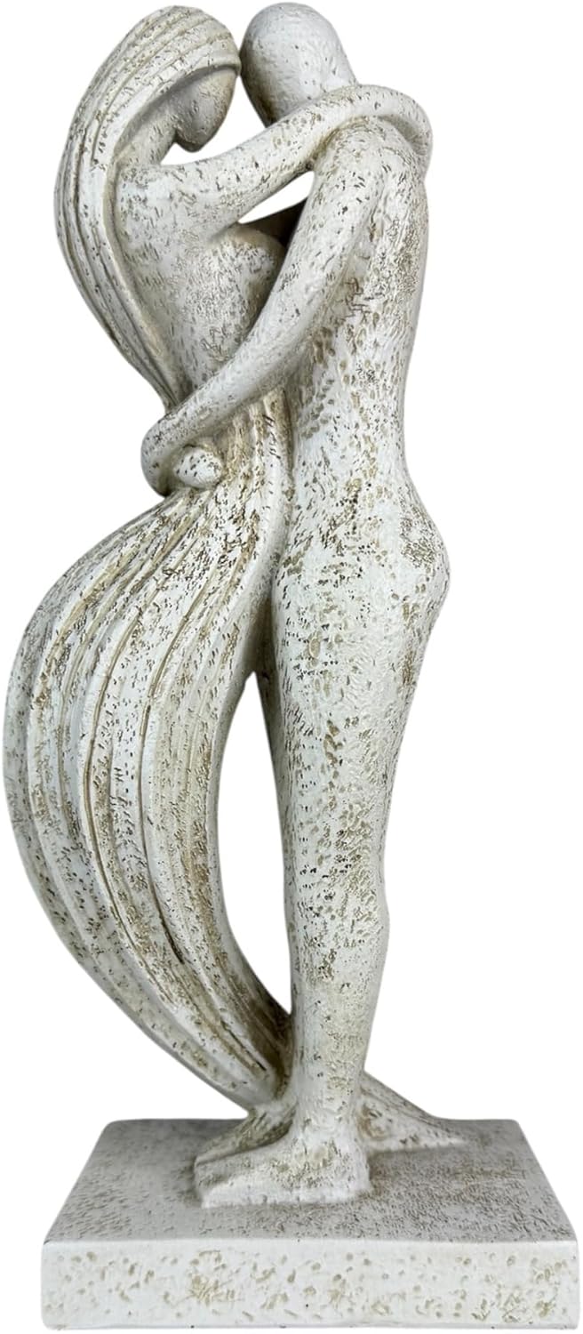 Top Brass Eternal Embrace Romantic Couple Sculpture – 12 1/2” Resin Lovers Statue (Graphite Kiss & Moon-wash Limestone) – Modern Home Décor Wedding Anniversary Love Art (Moon-wash Limestone)