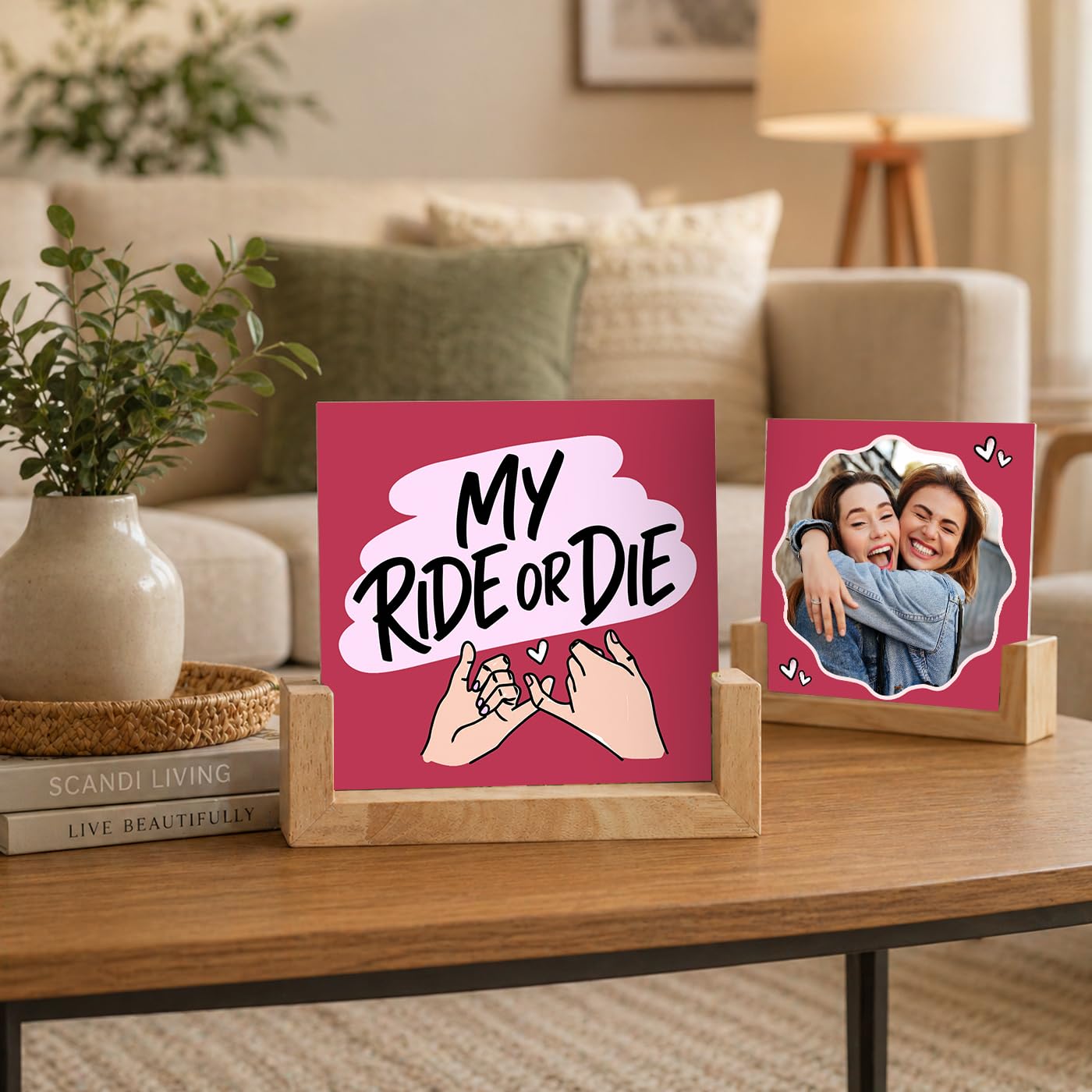 IGP Personalized My Ride or Die Double-Sided Acrylic Photo Stand | Same Day Delivery | Custom Square Desk Display Plaque with Wooden Base | Friendship Day Present for Best Friend, BFF-image-2