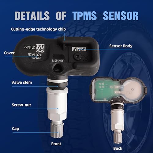 Miniatura 2 de MACAX 4 unidades TPMS Sensor de sistema de monitoreo de presión de neumáticos 315 MHz OBD Re-Learn Adaptación compatible con Toyota Scion Pontiac