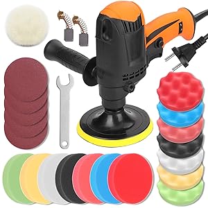 Geevorks Pulidora Coche,980W Pulidora Orbital Coche,Máquina Pulidora Coche Eléctrica, Maquina de Encerar Coche,6 Velocidades Variables,con Disco de Pulido de Esponja de 14 Piezas