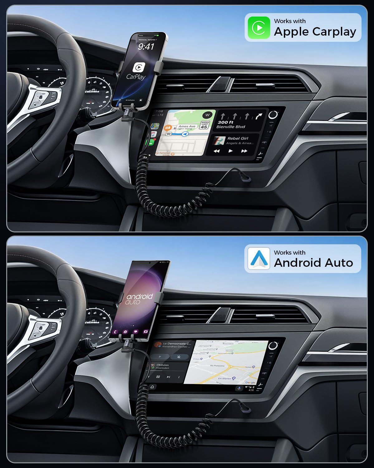 SUNGUY Right Angle Coiled USB C Cable 5FT [Comfortable Length: 1.3-3.3FT], 2Pack 90 Degree USB-A to USB-C Cable Android Auto Carplay, Type C Cord for iPhone 17 16 15 Pro Max, Galaxy S25 S24 Ultra - Image 3