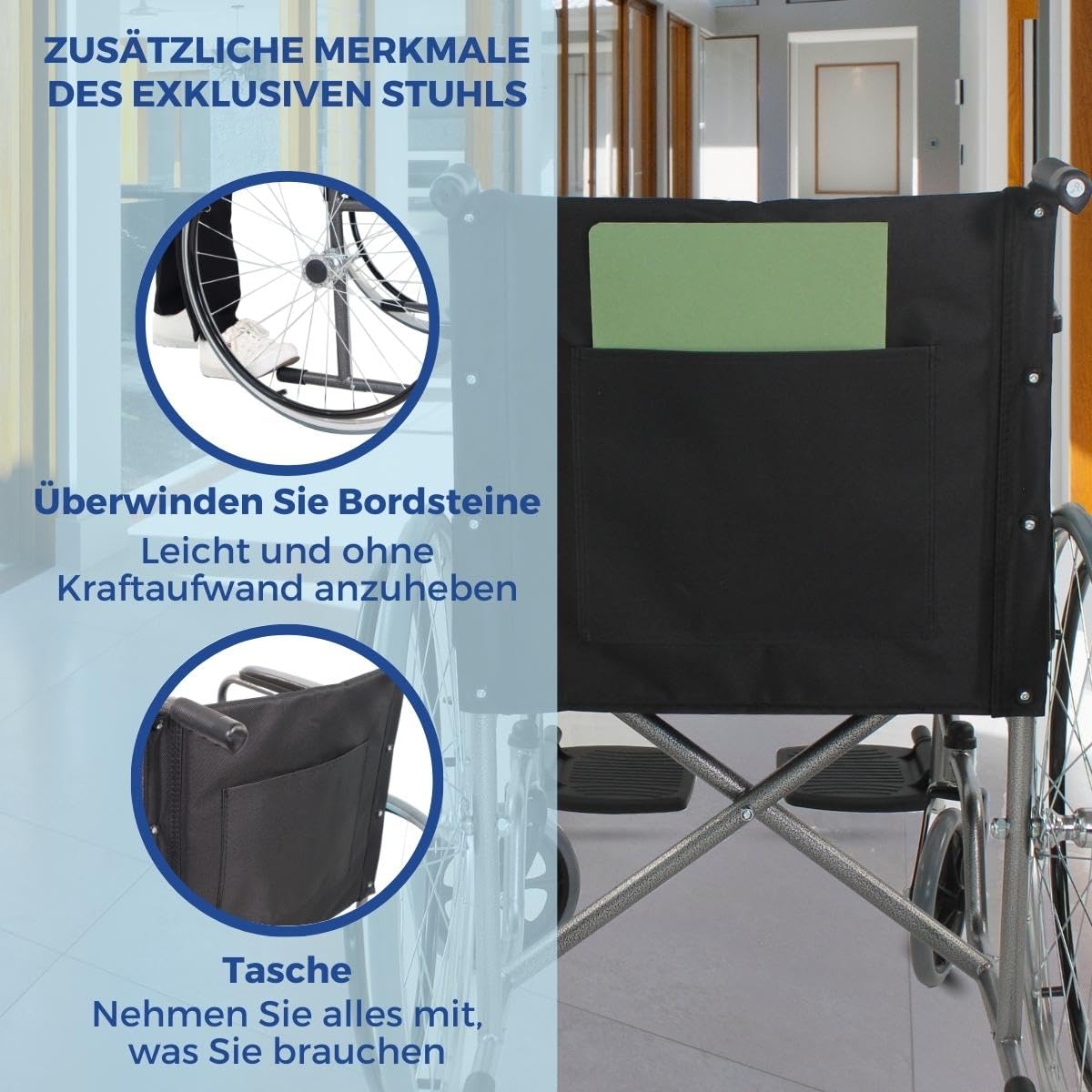 Mobiclinic®, Rollstuhl klappbare, Selbstfahrer, Faltbar, Alcazaba, Sitz 46 cm, Bordsteinüberwindungssystem, Gepolsterte armlehnen, Fußstützen, Anti-plattreifen, Bremsen an den rädern