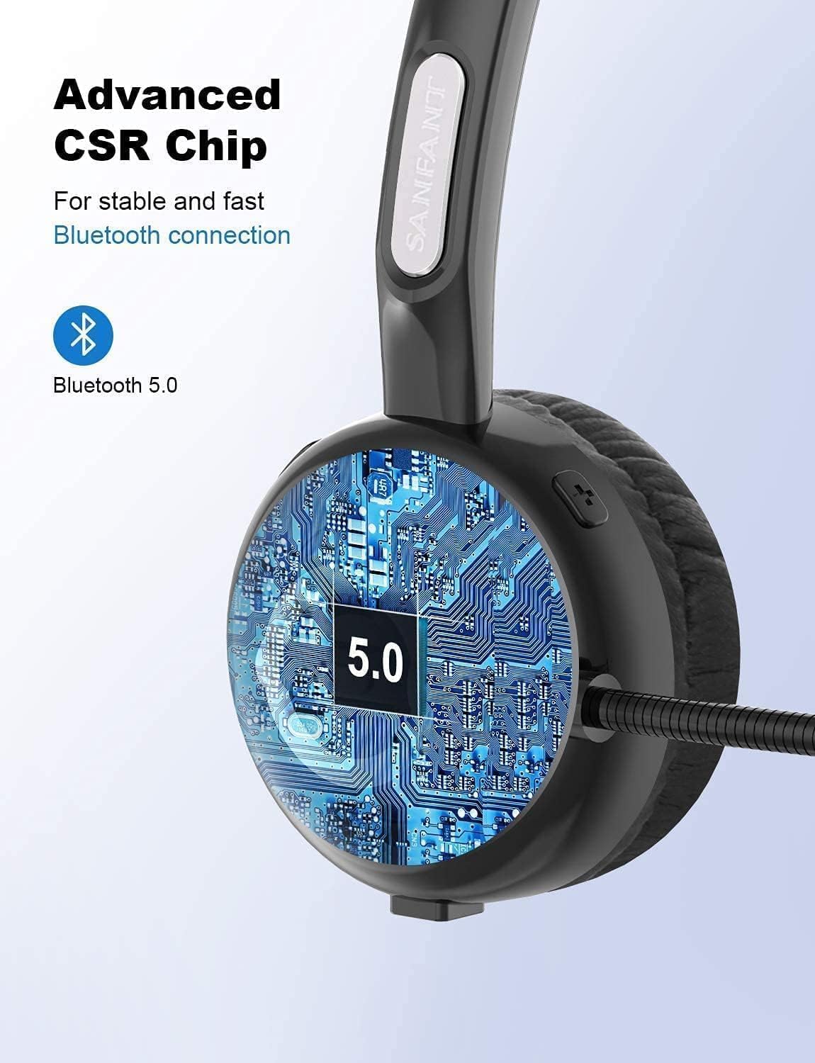 Trucker Bluetooth-Headset V5.0 Mit Mikrofon Und Geräuschunterdrückung - 18 Stunden Gesprächszeit, Kabelloses Headset Mit Ladeständer Für Handy/Laptop/Tablet