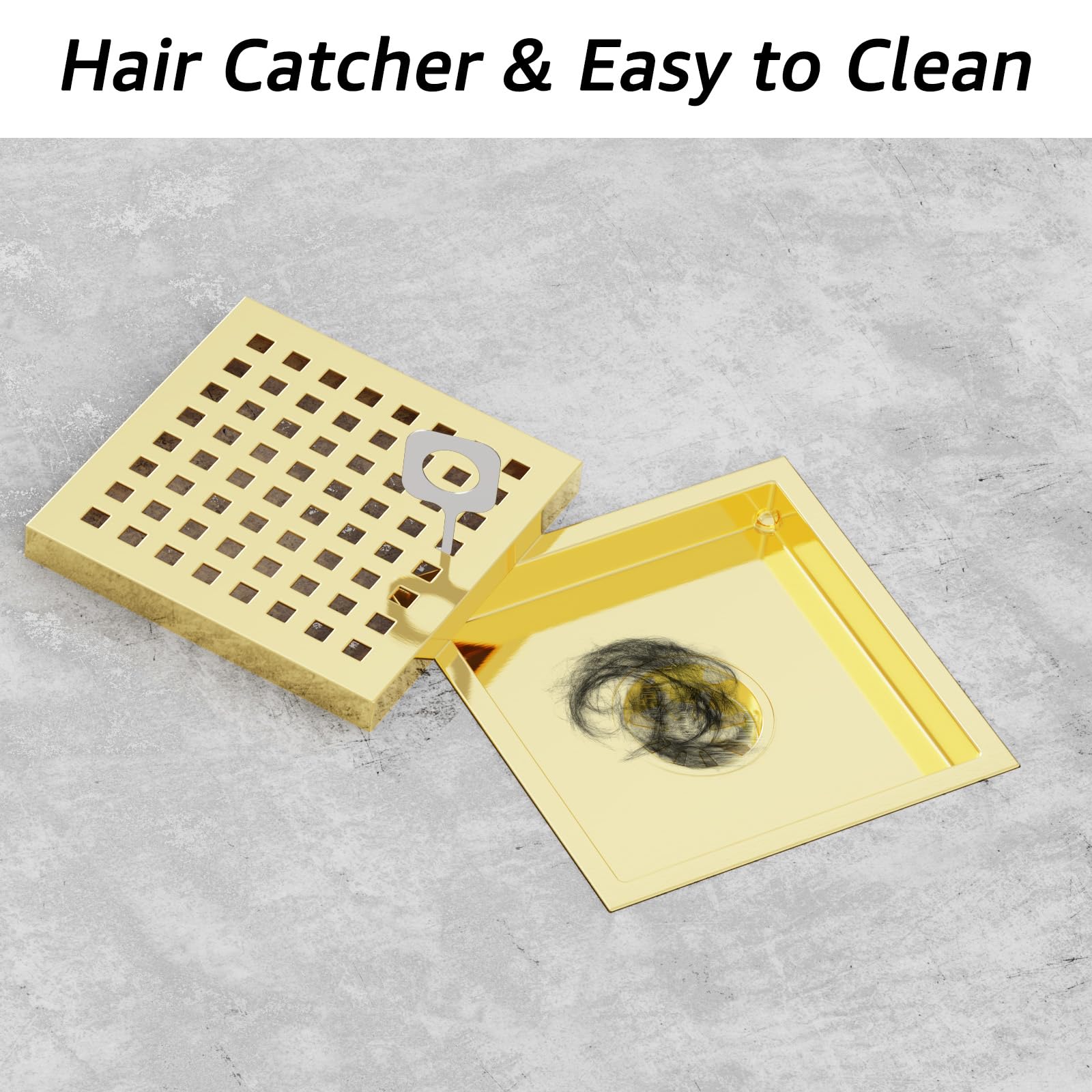 Iriber 6 Inch Square Shower Floor Drain With PVC Shower Drain Base